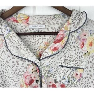 Johnny Was Shirt Womens XS Floral Leopard Print Long Sleeve Pajama Top Sleepwear